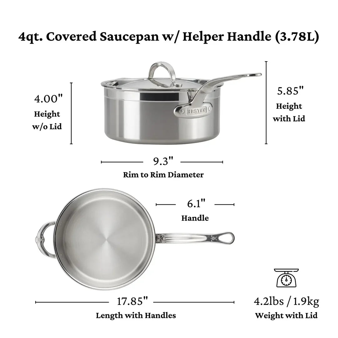 Hestan ProBond Professional Clad Stainless-Steel Covered Saucepan 4 quart