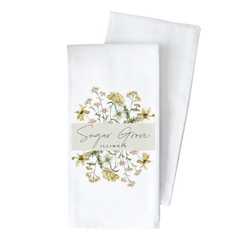 Porter Lane Home Wildflower Glen Ellyn Tea Towel - White
