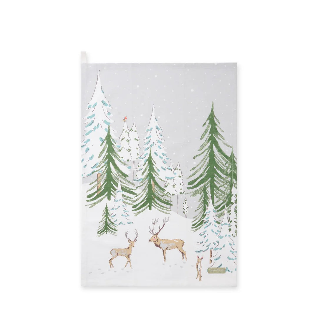 Christmas Stags Scene Tea Towel