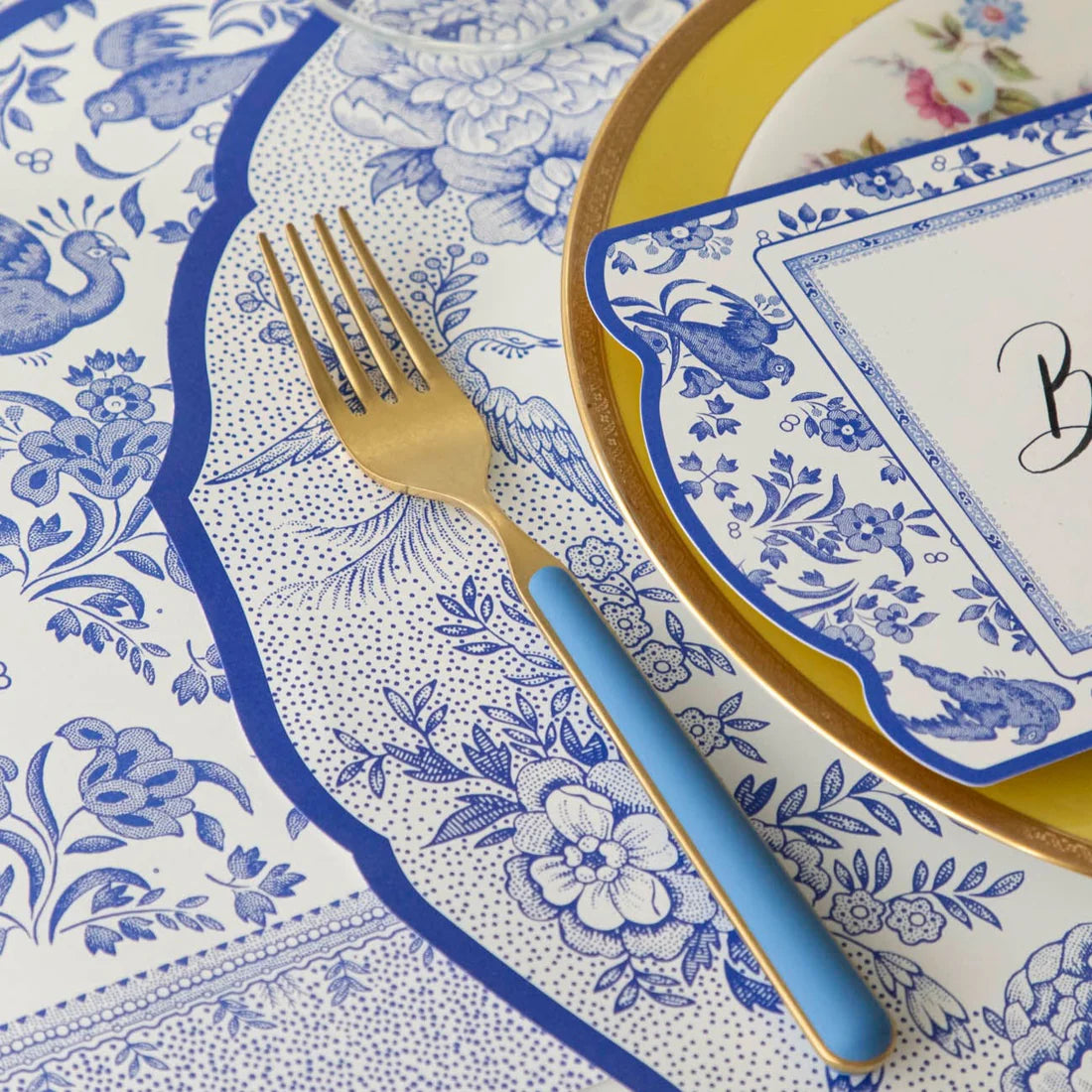 Die-cut Blue Asiatic Pheasants Paper Placemat