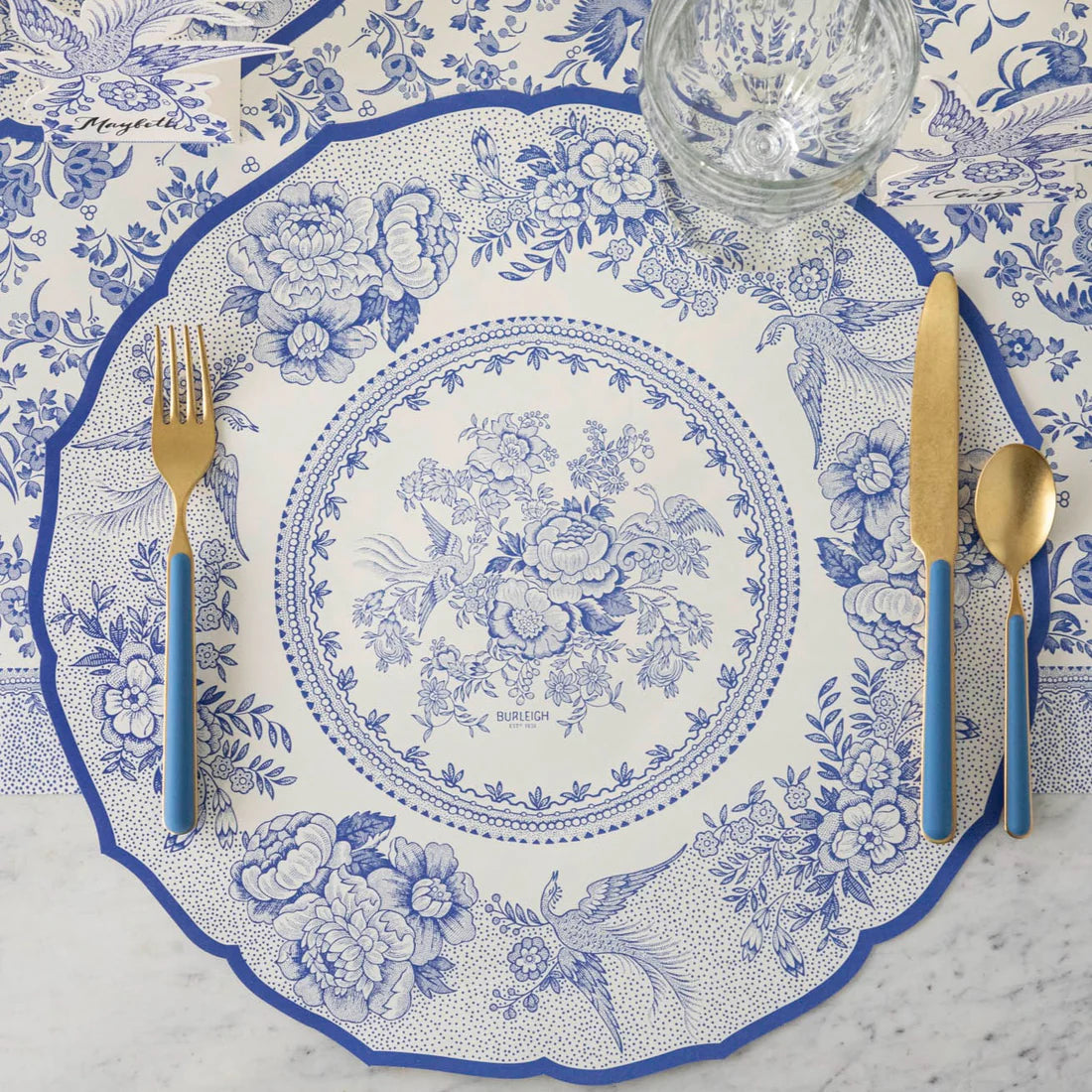 Die-cut Blue Asiatic Pheasants Paper Placemat