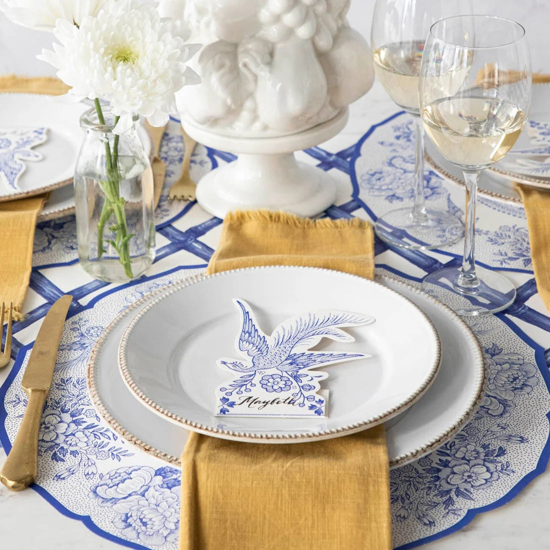 Die-cut Blue Asiatic Pheasants Paper Placemat