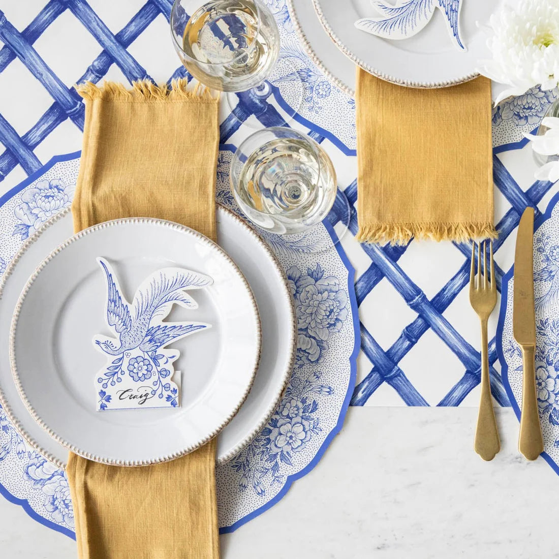 Die-cut Blue Asiatic Pheasants Paper Placemat