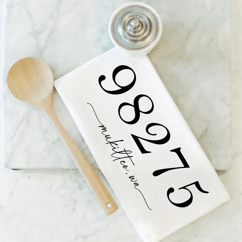 Porter Lane Home Zip Code Glen Ellyn Tea Towel - White