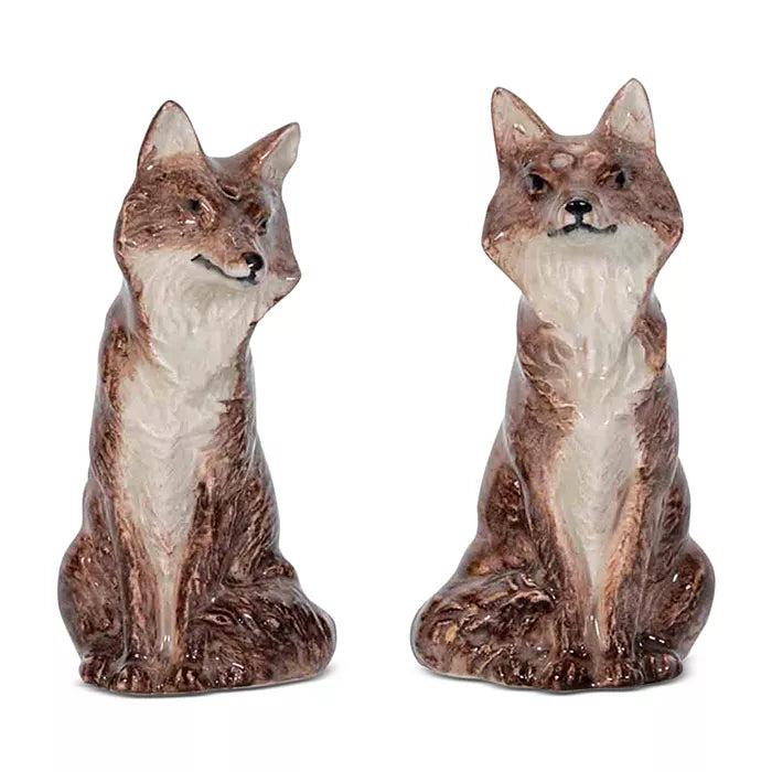 Juliska Clever Creatures Walnut Louis & Marie Fox Salt & Pepper Shakers