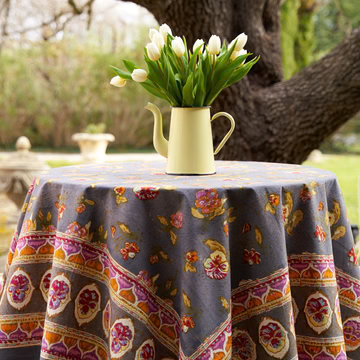 Couleur Nature French Tablecloth Pansy Red & Grey 59"x86"