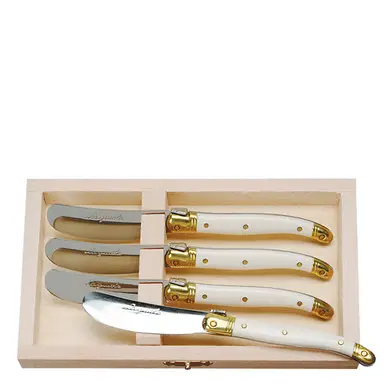 Jean Dubost 4 Spreaders with Ivory handles in Wood Box