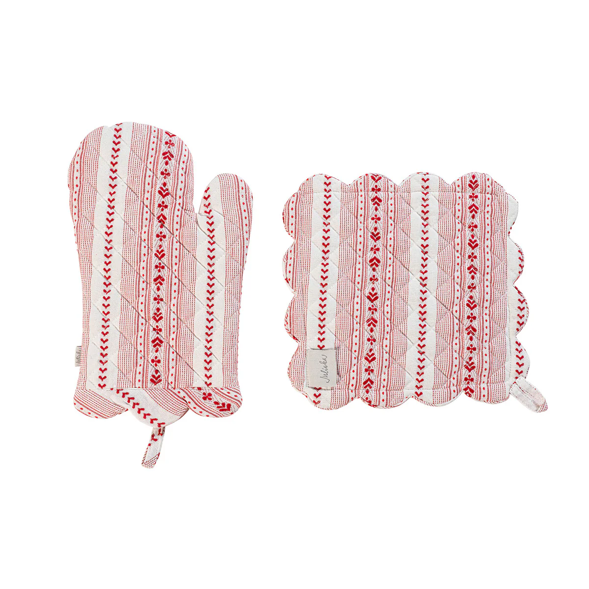 Juliska Villa Stripe Oven Mitt and Pot Holder Set/2pc - Ruby