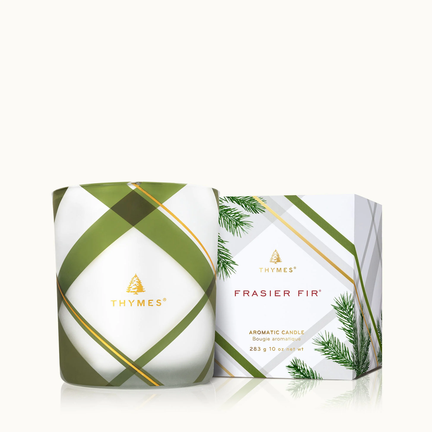 Thymes Frasier Fir Frosted Plaid Medium Candle