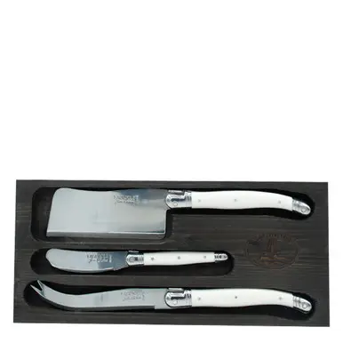 Jean Dubost 3 Pc Cheese Set with White Handles