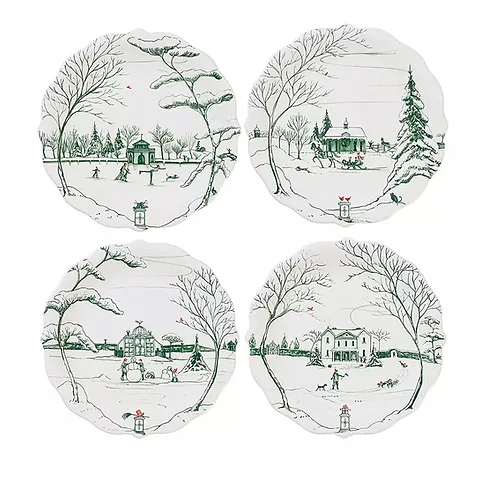 Juliska Country Estate Winter Frolic Party Plate Assorted Set/4 - Evergreen