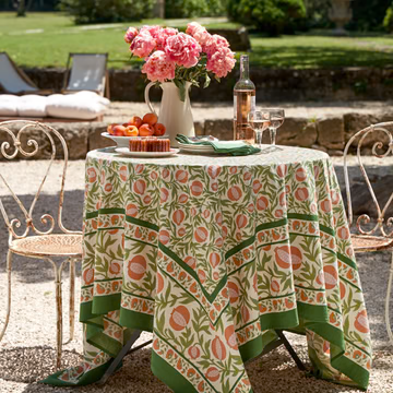 Couleur Nature French Tablecloth Grenadine Orange & Green 59"x59"