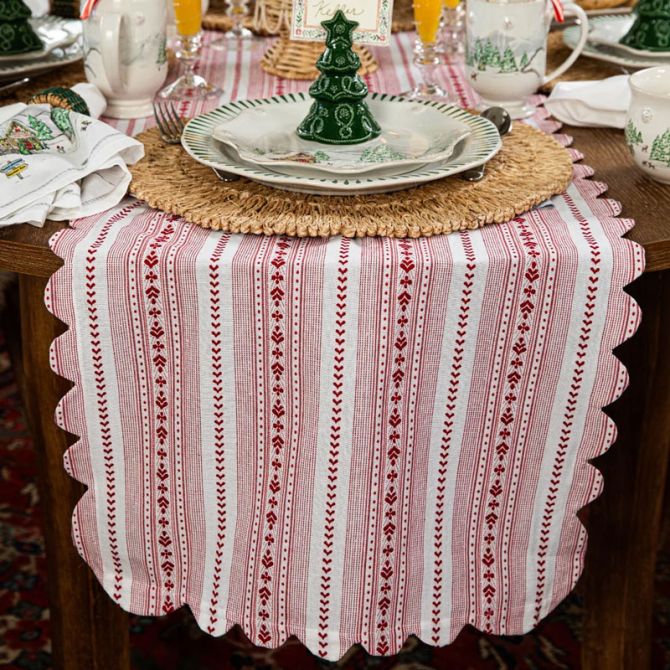 Juliska Villa Stripe 18" x 90" Table Runner - Ruby