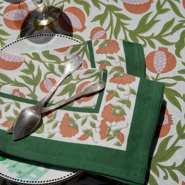 Couleur Nature French Tablecloth Grenadine Orange & Green 59"x59"